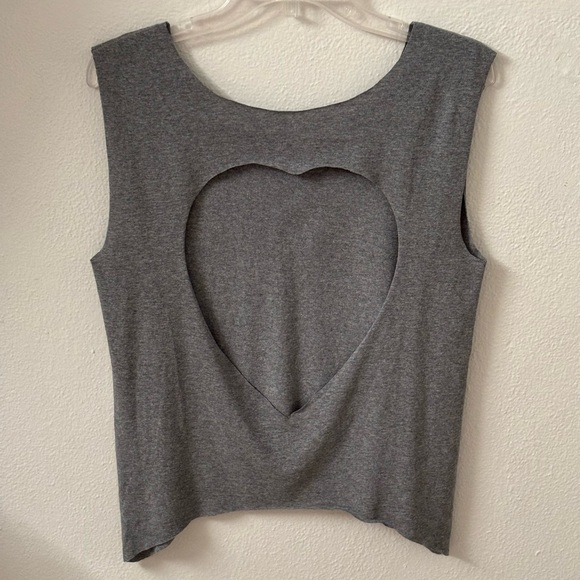 Hand Crafted Tops - Heart cut out grey tank top, custom made size XS